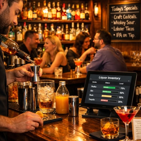 Bartender Mixing Cocktail at Bustling Bar-1