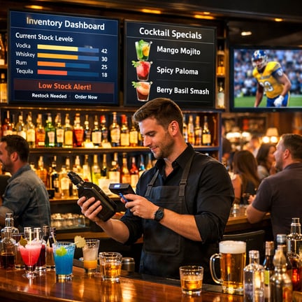 Modern Bar with TechIntegrated Cocktails and Vibrant Atmosphere