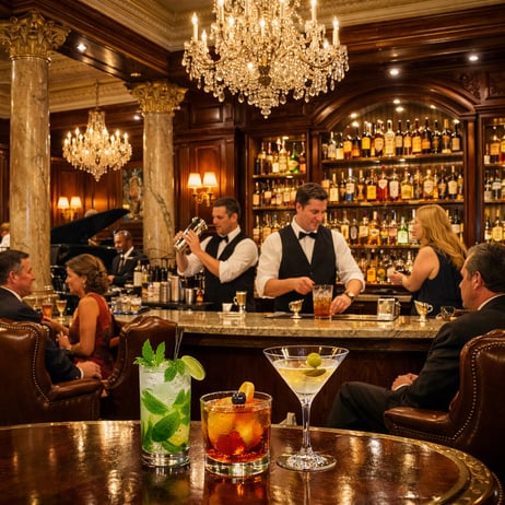Nashville Hotel Bar with Crystal Chandeliers and Plush Chairs-1